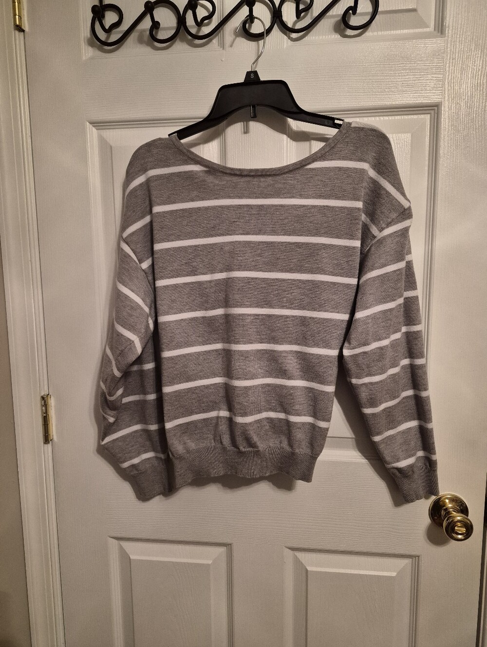 Jealous Tomato Gray and White Striped Crewneck Sweater
